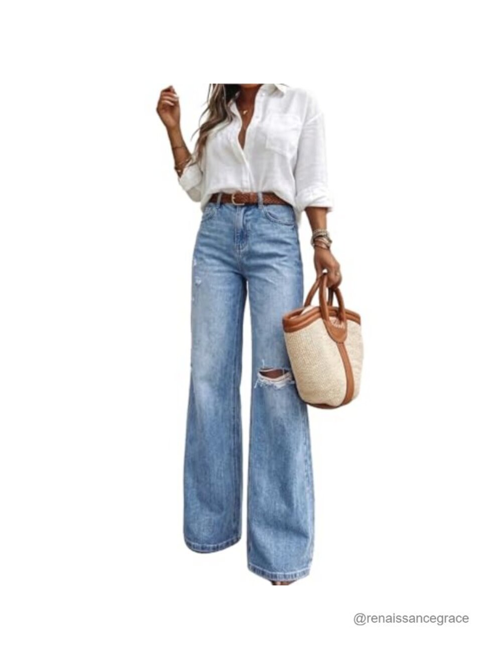 High Waisted Bell Bottom Jeans Womens Flare Ripped Denim Long Inseam